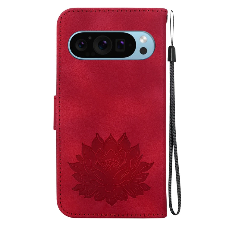 For Google Pixel 9 Pro Lotus Embossed Leather Phone Case(Red) - Google Cases by PMC TechLife | Online Shopping South Africa | PMC TechLife | Buy Now Pay Later Mobicred