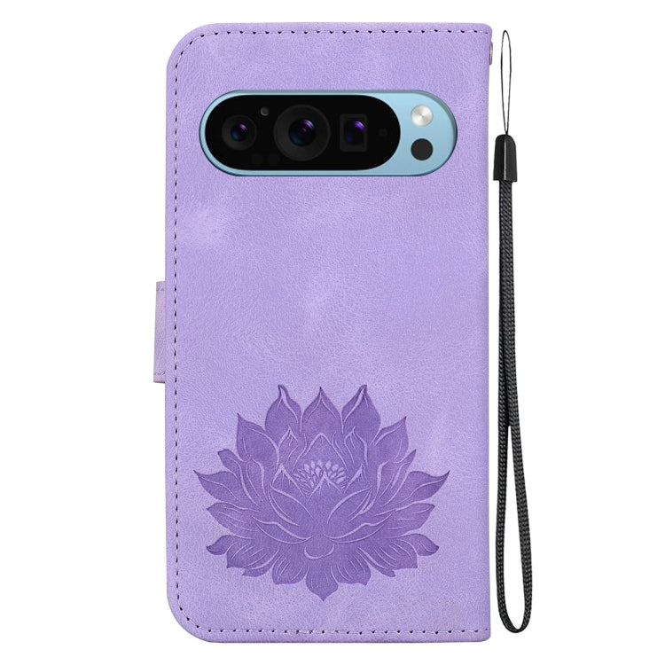 For Google Pixel 9 Pro Lotus Embossed Leather Phone Case(Purple) - Google Cases by PMC TechLife | Online Shopping South Africa | PMC TechLife | Buy Now Pay Later Mobicred