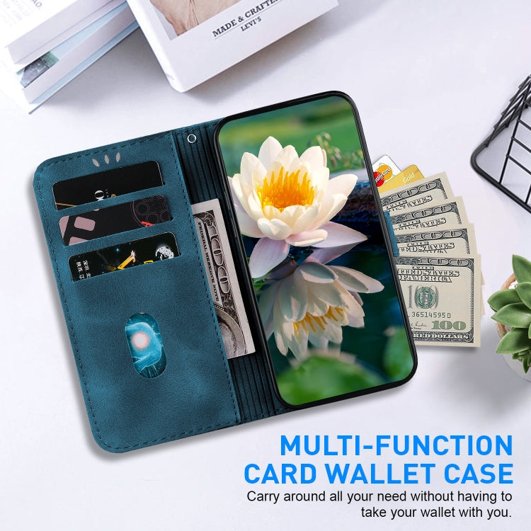 For Google Pixel 9 Lotus Embossed Leather Phone Case(Dark Blue) - Google Cases by PMC TechLife | Online Shopping South Africa | PMC TechLife | Buy Now Pay Later Mobicred