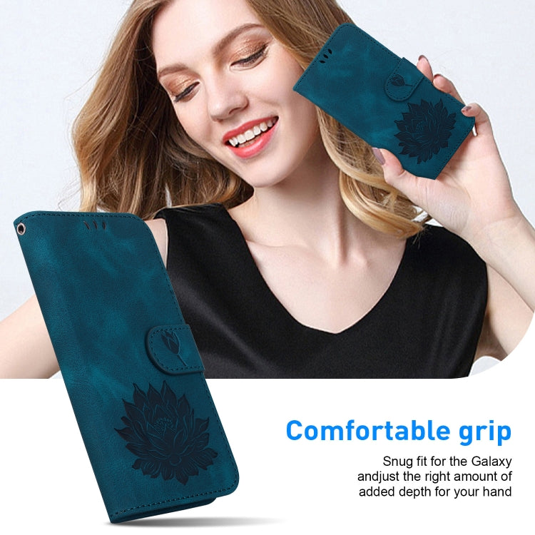For Google Pixel 9 Lotus Embossed Leather Phone Case(Dark Blue) - Google Cases by PMC TechLife | Online Shopping South Africa | PMC TechLife | Buy Now Pay Later Mobicred