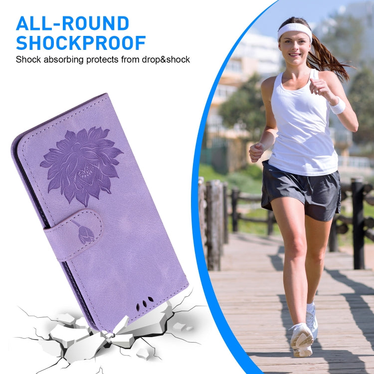 For Google Pixel 9 Lotus Embossed Leather Phone Case(Purple) - Google Cases by PMC TechLife | Online Shopping South Africa | PMC TechLife | Buy Now Pay Later Mobicred