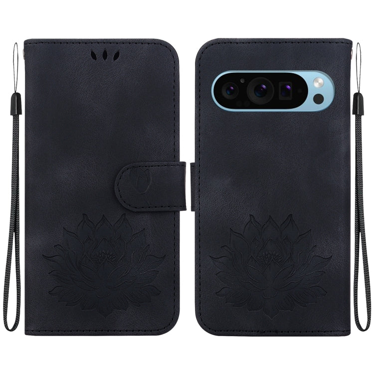 For Google Pixel 9 Lotus Embossed Leather Phone Case(Black) - Google Cases by PMC TechLife | Online Shopping South Africa | PMC TechLife | Buy Now Pay Later Mobicred