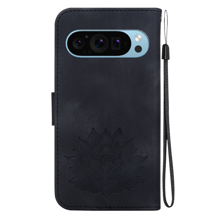 For Google Pixel 9 Lotus Embossed Leather Phone Case(Black) - Google Cases by PMC TechLife | Online Shopping South Africa | PMC TechLife | Buy Now Pay Later Mobicred
