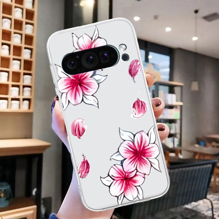 For Google Pixel 9 Colored Drawing Pattern Transparent TPU Phone Case(Sakura) - Google Cases by PMC TechLife | Online Shopping South Africa | PMC TechLife | Buy Now Pay Later Mobicred