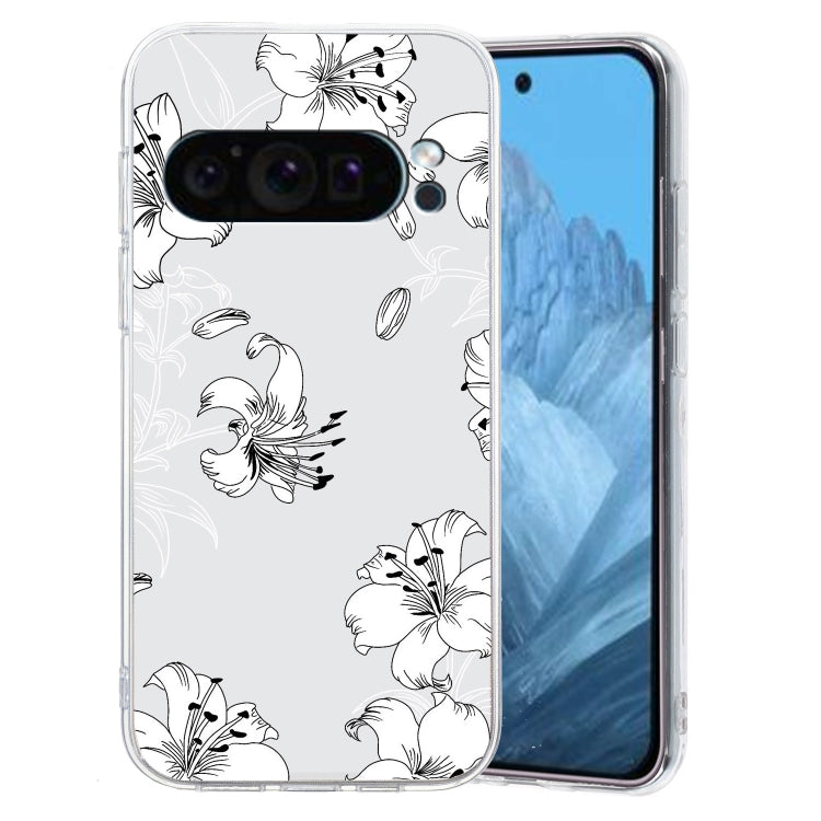 For Google Pixel 9 Colored Drawing Pattern Transparent TPU Phone Case(White Flower) - Google Cases by PMC TechLife | Online Shopping South Africa | PMC TechLife | Buy Now Pay Later Mobicred