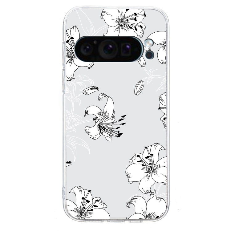 For Google Pixel 9 Colored Drawing Pattern Transparent TPU Phone Case(White Flower) - Google Cases by PMC TechLife | Online Shopping South Africa | PMC TechLife | Buy Now Pay Later Mobicred