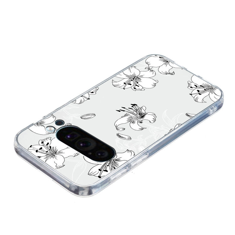 For Google Pixel 9 Colored Drawing Pattern Transparent TPU Phone Case(White Flower) - Google Cases by PMC TechLife | Online Shopping South Africa | PMC TechLife | Buy Now Pay Later Mobicred
