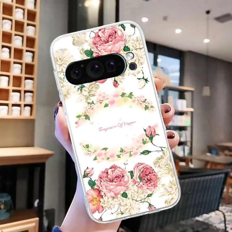For Google Pixel 9 Colored Drawing Pattern Transparent TPU Phone Case(Rose) - Google Cases by PMC TechLife | Online Shopping South Africa | PMC TechLife | Buy Now Pay Later Mobicred
