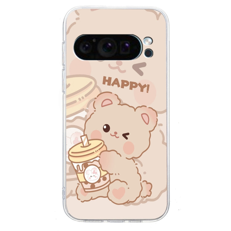 For Google Pixel 9 Colored Drawing Pattern Transparent TPU Phone Case(Bear) - Google Cases by PMC TechLife | Online Shopping South Africa | PMC TechLife | Buy Now Pay Later Mobicred