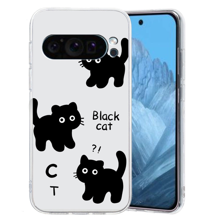 For Google Pixel 9 Colored Drawing Pattern Transparent TPU Phone Case(Black Cat) - Google Cases by PMC TechLife | Online Shopping South Africa | PMC TechLife | Buy Now Pay Later Mobicred