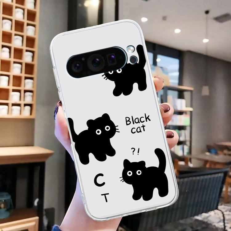 For Google Pixel 9 Colored Drawing Pattern Transparent TPU Phone Case(Black Cat) - Google Cases by PMC TechLife | Online Shopping South Africa | PMC TechLife | Buy Now Pay Later Mobicred