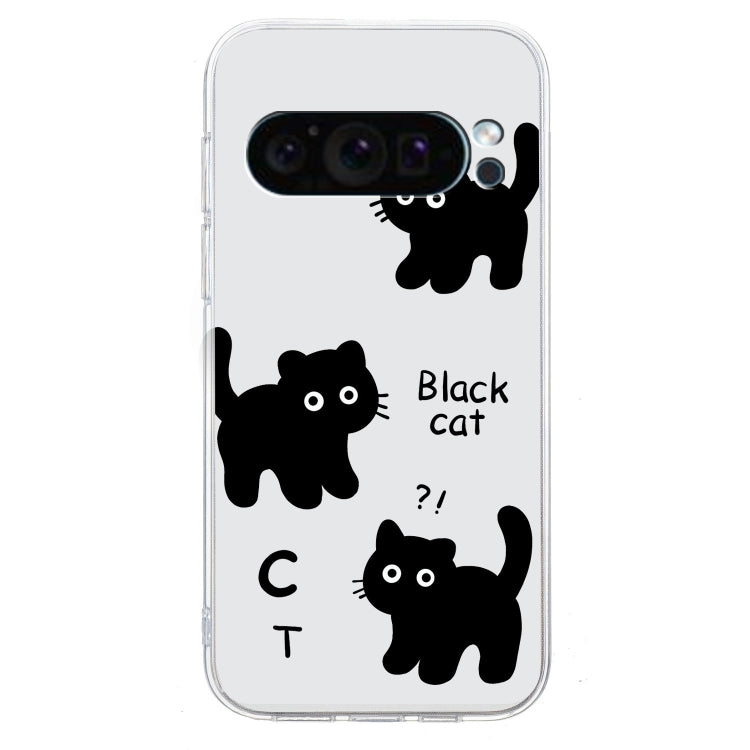 For Google Pixel 9 Colored Drawing Pattern Transparent TPU Phone Case(Black Cat) - Google Cases by PMC TechLife | Online Shopping South Africa | PMC TechLife | Buy Now Pay Later Mobicred