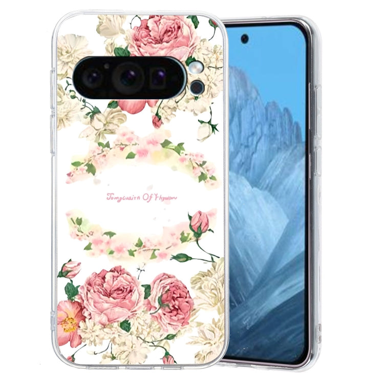 For Google Pixel 9 Pro Colored Drawing Pattern Transparent TPU Phone Case(Rose) - Google Cases by PMC TechLife | Online Shopping South Africa | PMC TechLife | Buy Now Pay Later Mobicred