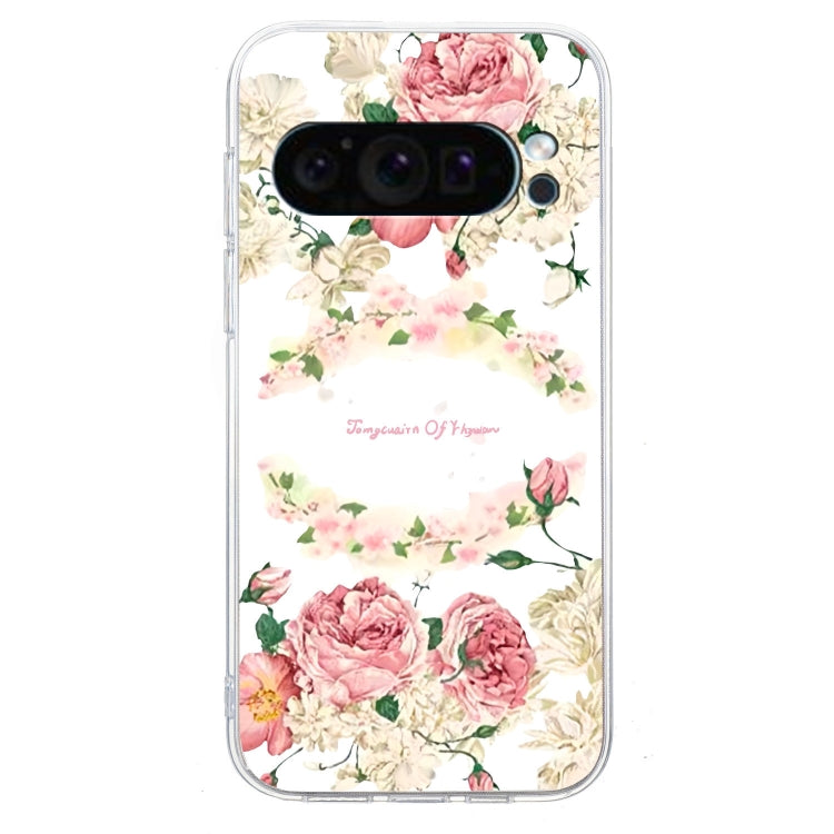 For Google Pixel 9 Pro Colored Drawing Pattern Transparent TPU Phone Case(Rose) - Google Cases by PMC TechLife | Online Shopping South Africa | PMC TechLife | Buy Now Pay Later Mobicred