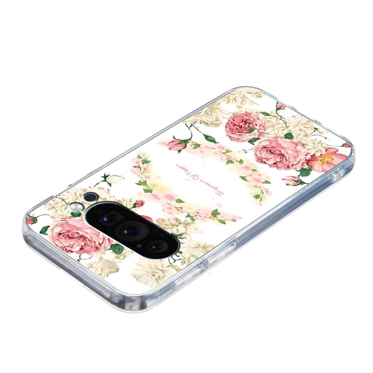 For Google Pixel 9 Pro Colored Drawing Pattern Transparent TPU Phone Case(Rose) - Google Cases by PMC TechLife | Online Shopping South Africa | PMC TechLife | Buy Now Pay Later Mobicred