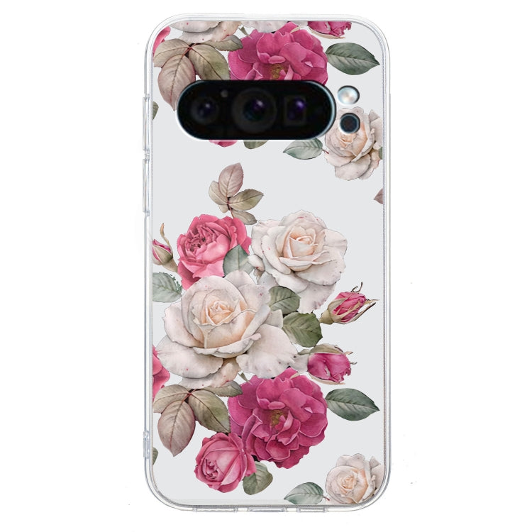 For Google Pixel 9 Pro Colored Drawing Pattern Transparent TPU Phone Case(Peony) - Google Cases by PMC TechLife | Online Shopping South Africa | PMC TechLife | Buy Now Pay Later Mobicred