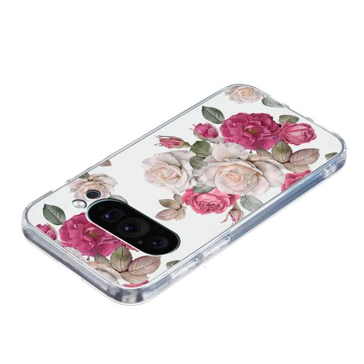 For Google Pixel 9 Pro Colored Drawing Pattern Transparent TPU Phone Case(Peony) - Google Cases by PMC TechLife | Online Shopping South Africa | PMC TechLife | Buy Now Pay Later Mobicred