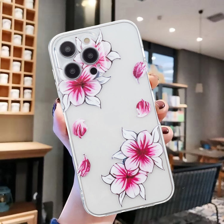 For iPhone 16 Pro Max Colored Drawing Pattern Transparent TPU Phone Case(Sakura) - iPhone 16 Pro Max Cases by PMC TechLife | Online Shopping South Africa | PMC TechLife | Buy Now Pay Later Mobicred