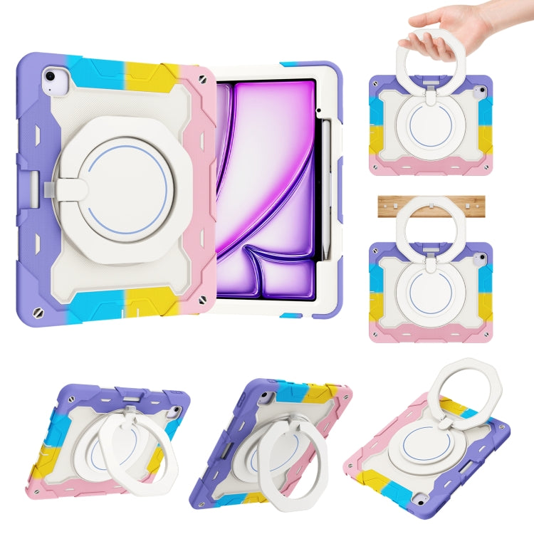 For iPad Air 13 2024 / 2025 Armor Portable Rotating Ring Holder Silicone Tablet Case with Pen Slot(Colorful Pink) - iPad Air 13 2025 / 2024 Cases by PMC TechLife | Online Shopping South Africa | PMC TechLife | Buy Now Pay Later Mobicred