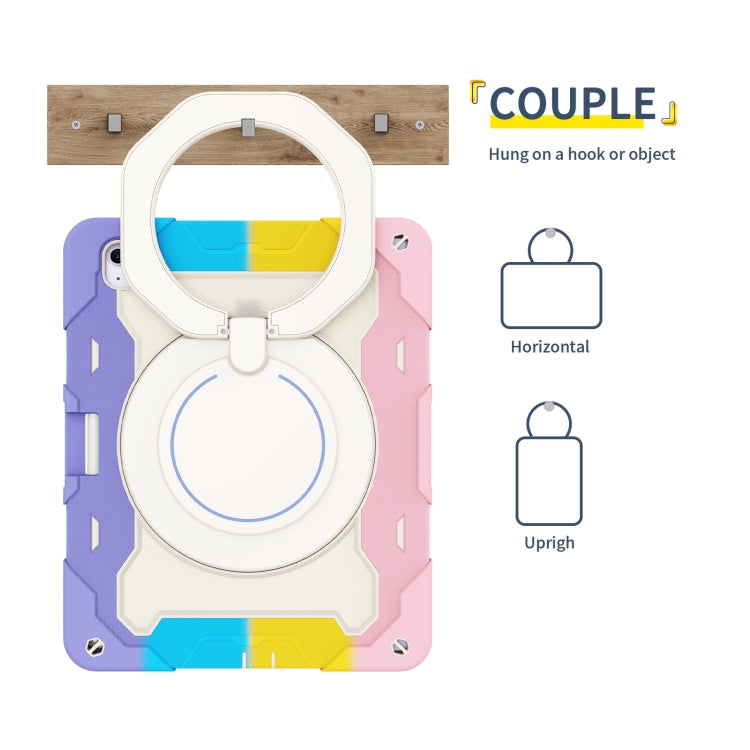 For iPad Air 13 2024 / 2025 Armor Portable Rotating Ring Holder Silicone Tablet Case with Pen Slot(Colorful Pink) - iPad Air 13 2025 / 2024 Cases by PMC TechLife | Online Shopping South Africa | PMC TechLife | Buy Now Pay Later Mobicred