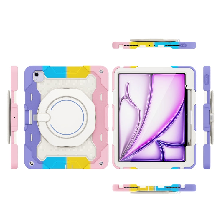 For iPad Air 13 2024 / 2025 Armor Portable Rotating Ring Holder Silicone Tablet Case with Pen Slot(Colorful Pink) - iPad Air 13 2025 / 2024 Cases by PMC TechLife | Online Shopping South Africa | PMC TechLife | Buy Now Pay Later Mobicred