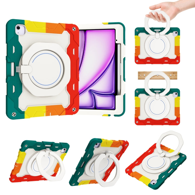For iPad Air 13 2024 / 2025 Armor Portable Rotating Ring Holder Silicone Tablet Case with Pen Slot(Colorful Red) - free shipping - PMC TechLife - Order now!