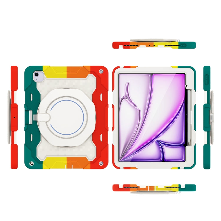 For iPad Air 13 2024 / 2025 Armor Portable Rotating Ring Holder Silicone Tablet Case with Pen Slot(Colorful Red) - free shipping - PMC TechLife - Order now!