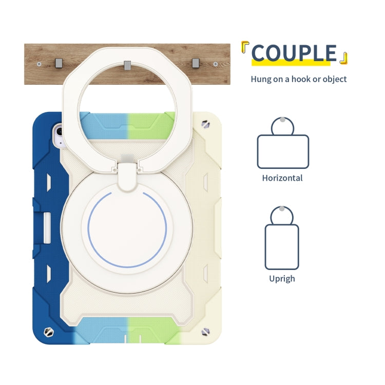 For iPad Air 13 2024 Armor Portable Rotating Ring Holder Silicone Tablet Case with Pen Slot(Colorful Blue) - iPad Air 13 2024 Cases by PMC TechLife | Online Shopping South Africa | PMC TechLife | Buy Now Pay Later Mobicred