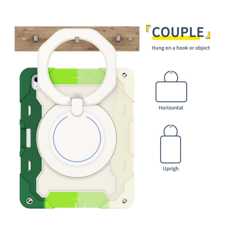 For iPad Air 13 2024 / 2025 Armor Portable Rotating Ring Holder Silicone Tablet Case with Pen Slot(Colorful Green) - iPad Air 13 2025 / 2024 Cases by PMC TechLife | Online Shopping South Africa | PMC TechLife | Buy Now Pay Later Mobicred