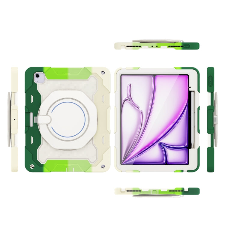 For iPad Air 13 2024 / 2025 Armor Portable Rotating Ring Holder Silicone Tablet Case with Pen Slot(Colorful Green) - iPad Air 13 2025 / 2024 Cases by PMC TechLife | Online Shopping South Africa | PMC TechLife | Buy Now Pay Later Mobicred