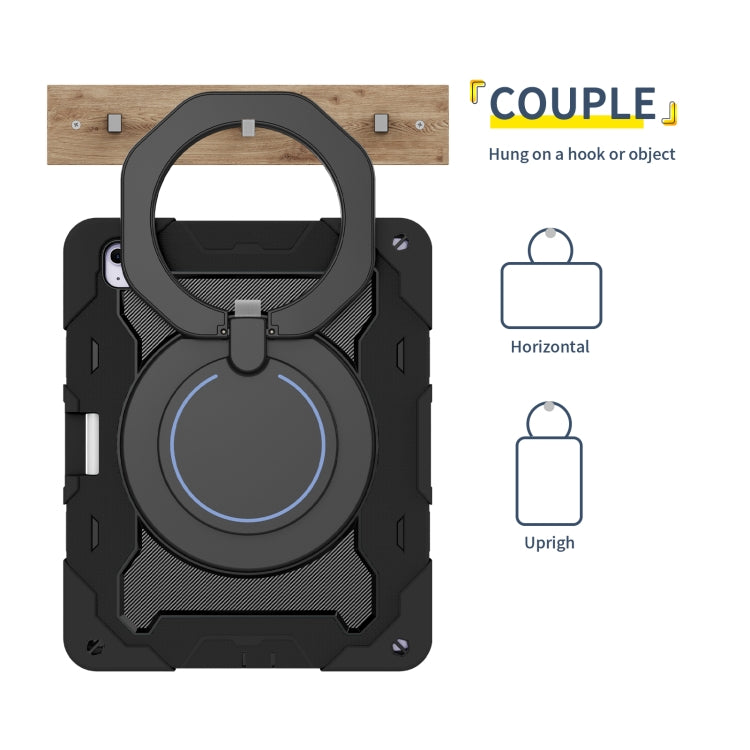 For iPad Air 13 2024 / 2025 Armor Portable Rotating Ring Holder Silicone Tablet Case with Pen Slot(Black) - iPad Air 13 2025 / 2024 Cases by PMC TechLife | Online Shopping South Africa | PMC TechLife | Buy Now Pay Later Mobicred