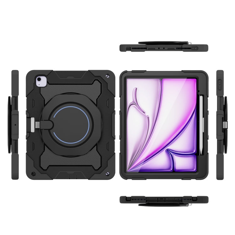 For iPad Air 13 2024 / 2025 Armor Portable Rotating Ring Holder Silicone Tablet Case with Pen Slot(Black) - iPad Air 13 2025 / 2024 Cases by PMC TechLife | Online Shopping South Africa | PMC TechLife | Buy Now Pay Later Mobicred