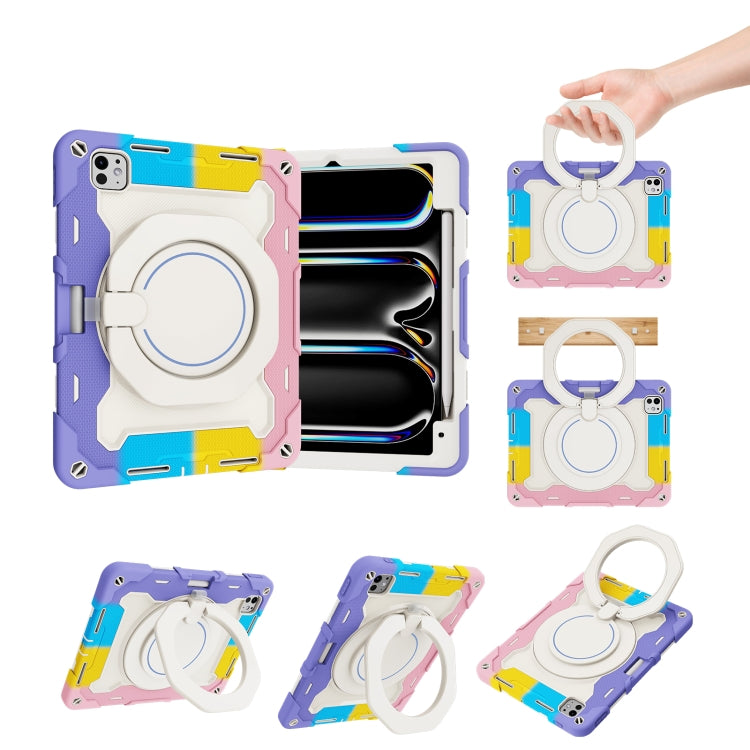 For iPad Pro 11 2024 Armor Portable Rotating Ring Holder Silicone Tablet Case with Pen Slot(Colorful Pink) - iPad Pro 11 2024 Cases by PMC TechLife | Online Shopping South Africa | PMC TechLife | Buy Now Pay Later Mobicred
