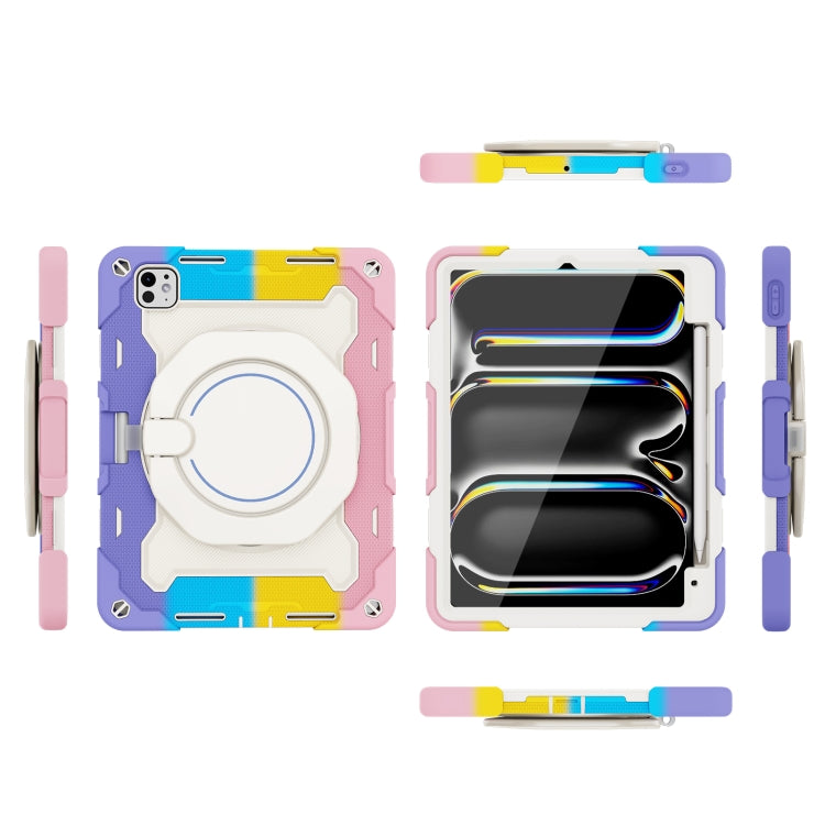For iPad Pro 11 2024 Armor Portable Rotating Ring Holder Silicone Tablet Case with Pen Slot(Colorful Pink) - iPad Pro 11 2024 Cases by PMC TechLife | Online Shopping South Africa | PMC TechLife | Buy Now Pay Later Mobicred