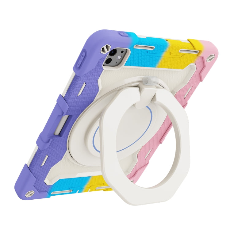 For iPad Pro 11 2024 Armor Portable Rotating Ring Holder Silicone Tablet Case with Pen Slot(Colorful Pink) - iPad Pro 11 2024 Cases by PMC TechLife | Online Shopping South Africa | PMC TechLife | Buy Now Pay Later Mobicred
