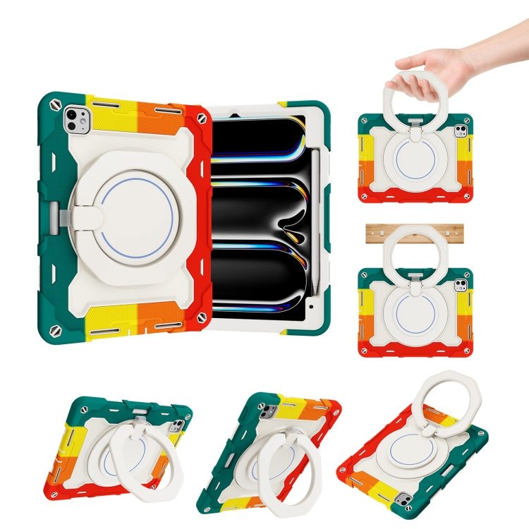 For iPad Pro 11 2024 Armor Portable Rotating Ring Holder Silicone Tablet Case with Pen Slot(Colorful Red) - iPad Pro 11 2024 Cases by PMC TechLife | Online Shopping South Africa | PMC TechLife | Buy Now Pay Later Mobicred