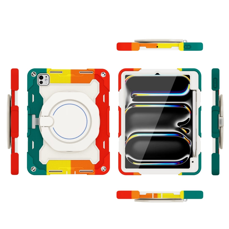 For iPad Pro 11 2024 Armor Portable Rotating Ring Holder Silicone Tablet Case with Pen Slot(Colorful Red) - iPad Pro 11 2024 Cases by PMC TechLife | Online Shopping South Africa | PMC TechLife | Buy Now Pay Later Mobicred