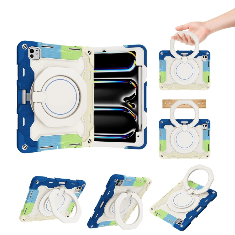 For iPad Pro 11 2024 Armor Portable Rotating Ring Holder Silicone Tablet Case with Pen Slot(Colorful Blue) - free shipping - PMC TechLife - Order now!