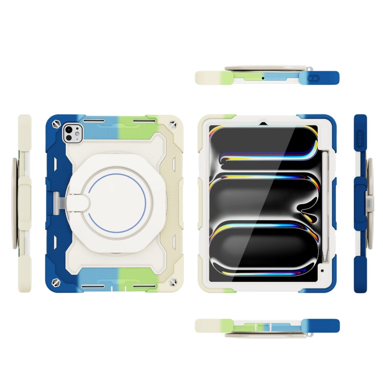 For iPad Pro 11 2024 Armor Portable Rotating Ring Holder Silicone Tablet Case with Pen Slot(Colorful Blue) - free shipping - PMC TechLife - Order now!