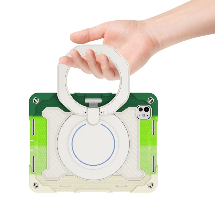 For iPad Pro 11 2024 Armor Portable Rotating Ring Holder Silicone Tablet Case with Pen Slot(Colorful Green) - iPad Pro 11 2024 Cases by PMC TechLife | Online Shopping South Africa | PMC TechLife | Buy Now Pay Later Mobicred