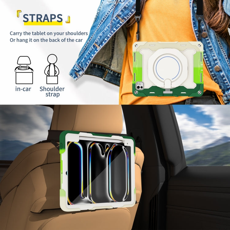 For iPad Pro 11 2024 Armor Portable Rotating Ring Holder Silicone Tablet Case with Pen Slot(Colorful Green) - iPad Pro 11 2024 Cases by PMC TechLife | Online Shopping South Africa | PMC TechLife | Buy Now Pay Later Mobicred