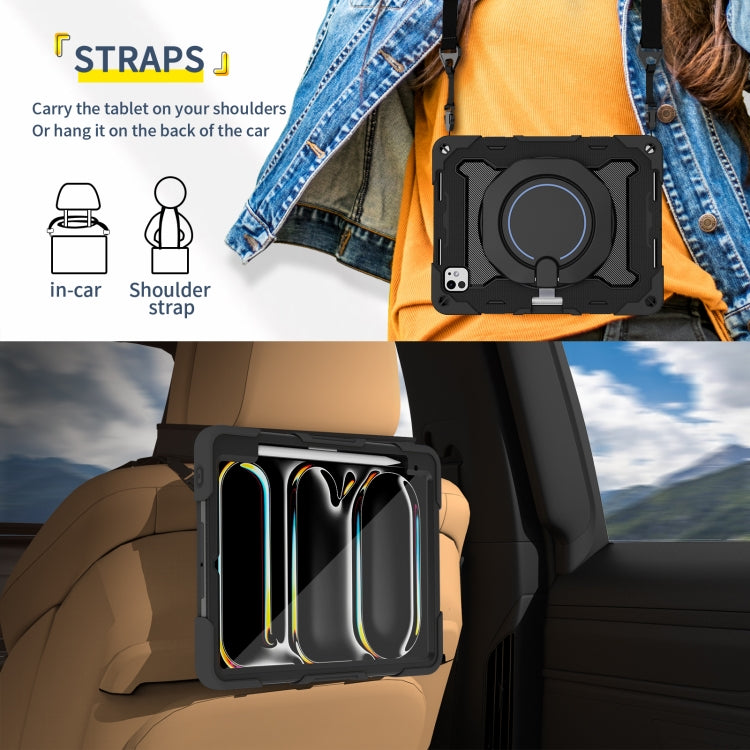 For iPad Pro 11 2024 Armor Portable Rotating Ring Holder Silicone Tablet Case with Pen Slot(Black) - iPad Pro 11 2024 Cases by PMC TechLife | Online Shopping South Africa | PMC TechLife | Buy Now Pay Later Mobicred