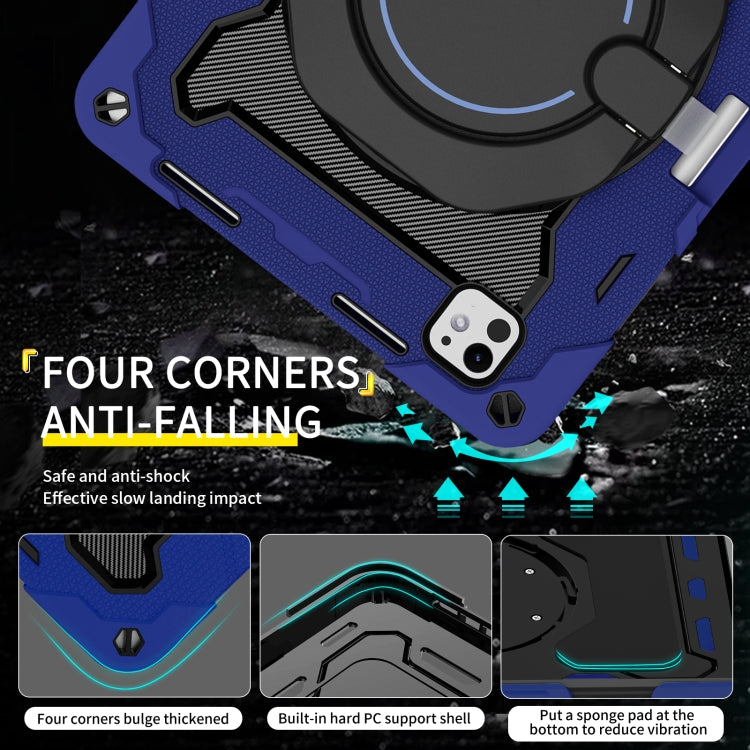 For iPad Pro 11 2024 Armor Portable Rotating Ring Holder Silicone Tablet Case with Pen Slot(Navy Blue) - iPad Pro 11 2024 Cases by PMC TechLife | Online Shopping South Africa | PMC TechLife | Buy Now Pay Later Mobicred