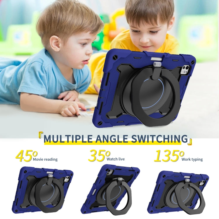 For iPad Pro 11 2024 Armor Portable Rotating Ring Holder Silicone Tablet Case with Pen Slot(Navy Blue) - iPad Pro 11 2024 Cases by PMC TechLife | Online Shopping South Africa | PMC TechLife | Buy Now Pay Later Mobicred