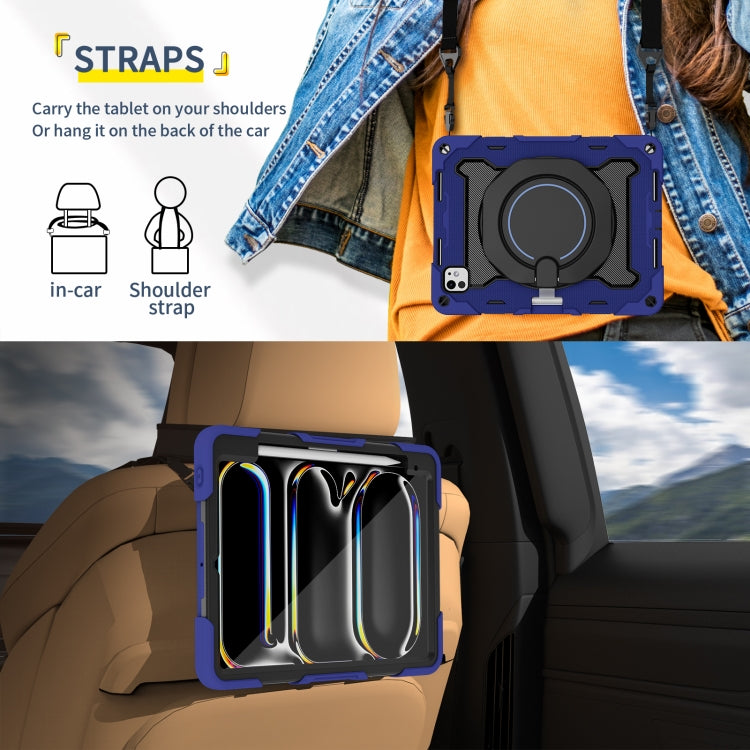 For iPad Pro 11 2024 Armor Portable Rotating Ring Holder Silicone Tablet Case with Pen Slot(Navy Blue) - iPad Pro 11 2024 Cases by PMC TechLife | Online Shopping South Africa | PMC TechLife | Buy Now Pay Later Mobicred