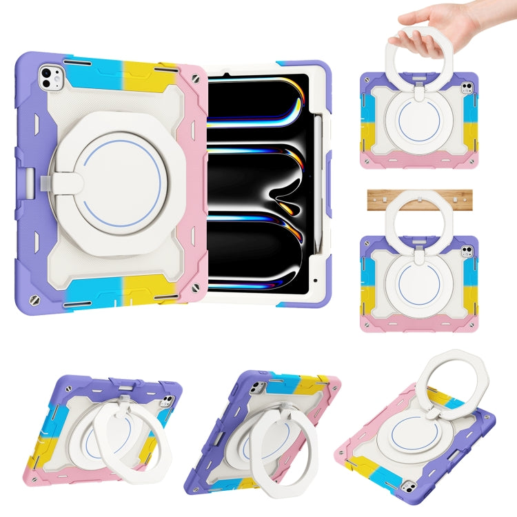 For iPad Pro 13 2024 Armor Portable Rotating Ring Holder Silicone Tablet Case with Pen Slot(Colorful Pink) - free shipping - PMC TechLife - Order now!