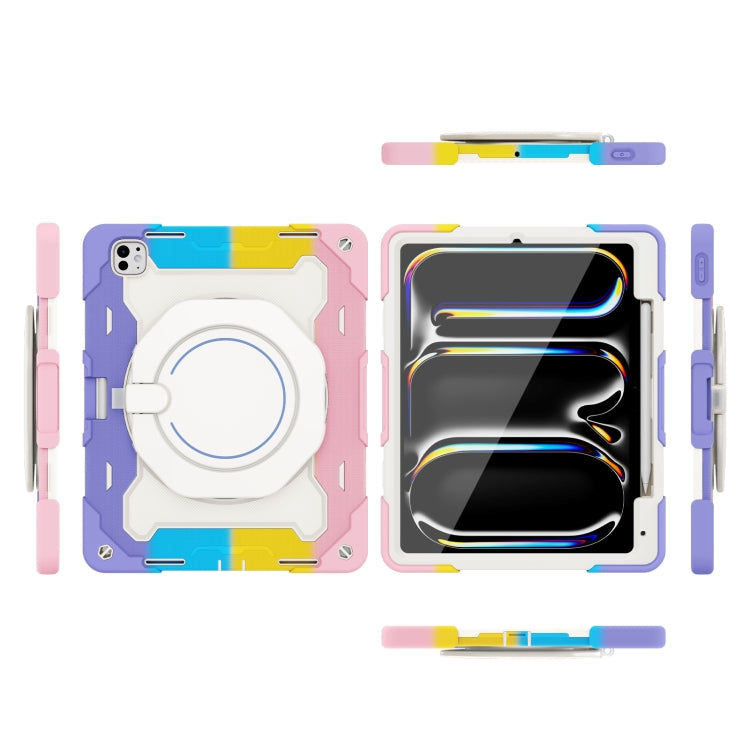For iPad Pro 13 2024 Armor Portable Rotating Ring Holder Silicone Tablet Case with Pen Slot(Colorful Pink) - free shipping - PMC TechLife - Order now!