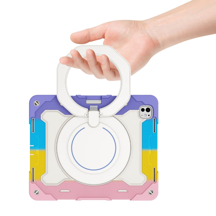 For iPad Pro 13 2024 Armor Portable Rotating Ring Holder Silicone Tablet Case with Pen Slot(Colorful Pink) - free shipping - PMC TechLife - Order now!