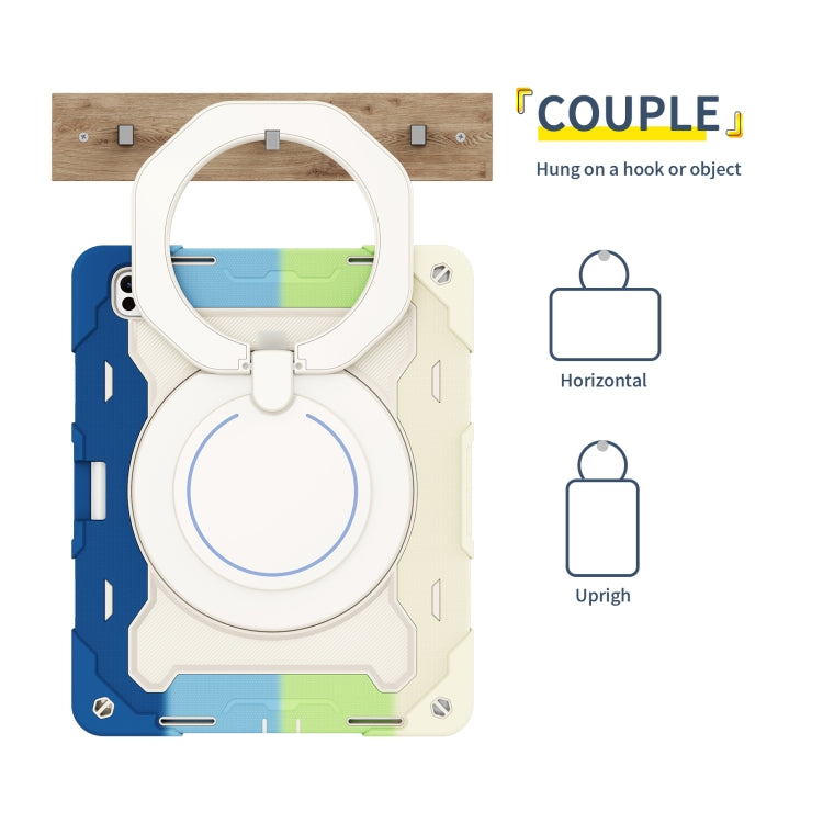 For iPad Pro 13 2024 Armor Portable Rotating Ring Holder Silicone Tablet Case with Pen Slot(Colorful Blue) - iPad Pro 13 2024 Cases by PMC TechLife | Online Shopping South Africa | PMC TechLife | Buy Now Pay Later Mobicred