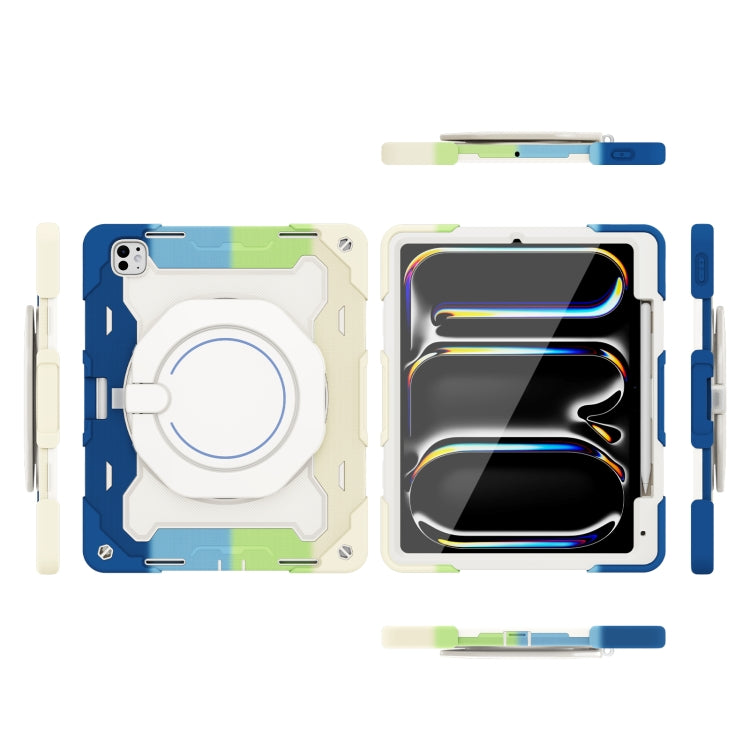 For iPad Pro 13 2024 Armor Portable Rotating Ring Holder Silicone Tablet Case with Pen Slot(Colorful Blue) - iPad Pro 13 2024 Cases by PMC TechLife | Online Shopping South Africa | PMC TechLife | Buy Now Pay Later Mobicred